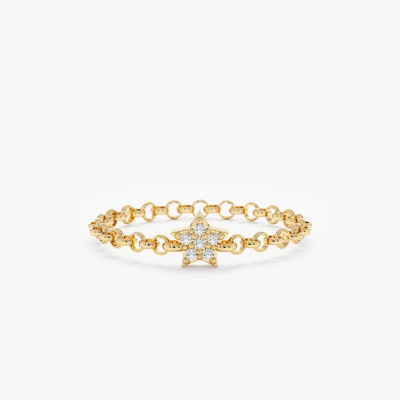 Micro - Chain Rings with an Ultra - Fine Link Structure14k Diamond Star Chain Ring, Vega Micro - Chain Rings with an Ultra - Fine Link Structure14k Diamond Star Chain Ring, Vega