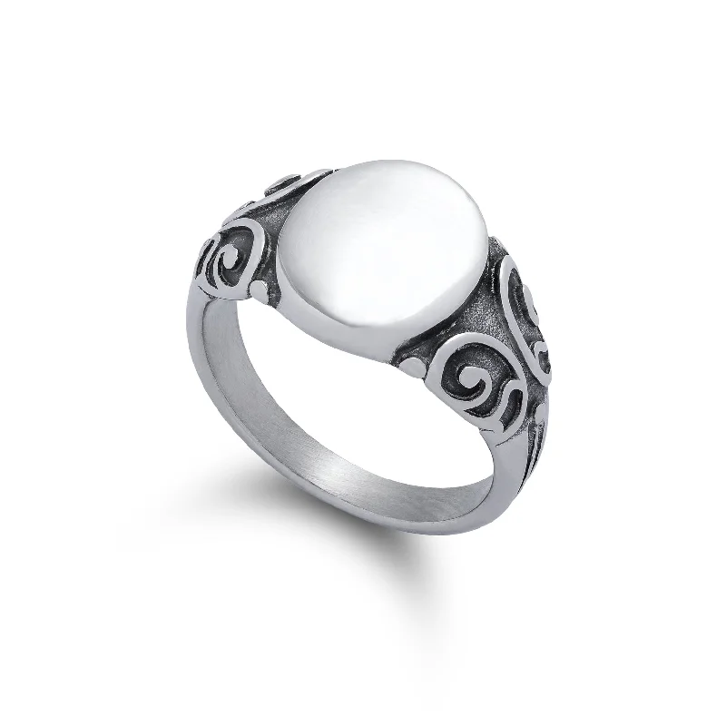 Interlocking Band Women's Rings in White Gold for a Modern DesignMini Oval Scroll Signet Ring Interlocking Band Women's Rings in White Gold for a Modern DesignMini Oval Scroll Signet Ring