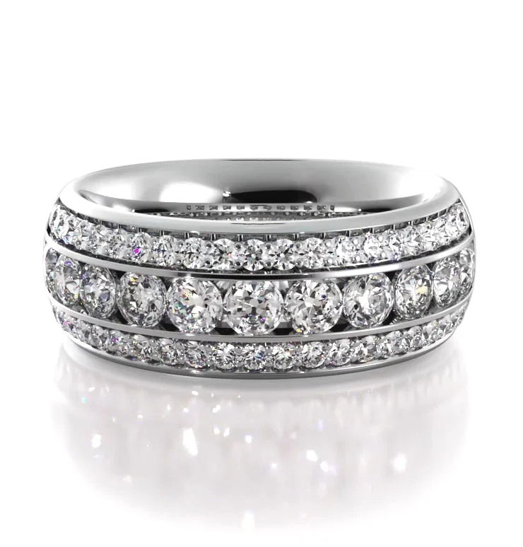 Sapphire and diamond anniversary rings for a regal touch1.30 ct Round Diamond Three Row Wedding Band Sapphire and diamond anniversary rings for a regal touch1.30 ct Round Diamond Three Row Wedding Band