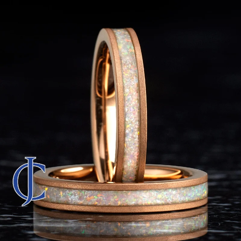 Women's Rings with Hidden Compartments for Secret KeepsakesRAINEY ROSE - Rose Gold Tungsten Ring with Opal Inlay Women's Rings with Hidden Compartments for Secret KeepsakesRAINEY ROSE - Rose Gold Tungsten Ring with Opal Inlay