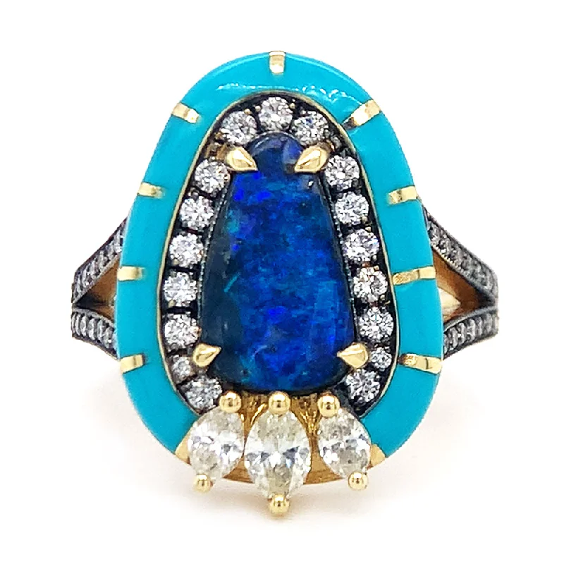 Three - Stone Women's Diamond Rings Symbolizing Past, Present, and Future with Emerald - Cut DiamondsFreeform Opal, Diamond, & Enamel Ring - "Cleopatra" Three - Stone Women's Diamond Rings Symbolizing Past, Present, and Future with Emerald - Cut DiamondsFreeform Opal, Diamond, & Enamel Ring - "Cleopatra"