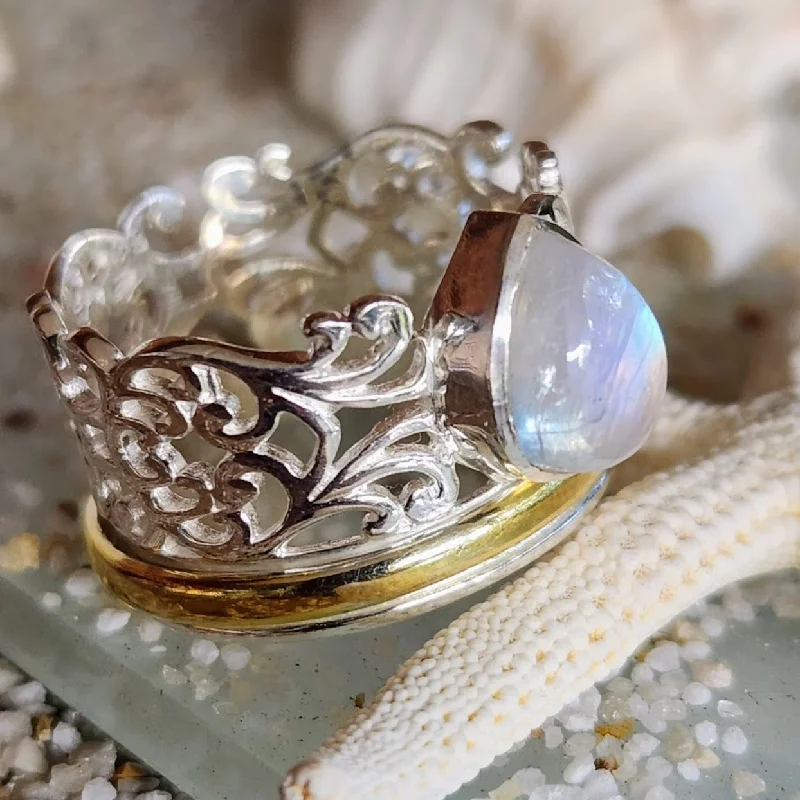 Boho - Style Women's Rings with Turquoise and Leather AccentsMOONSTONE TEARS - 925 SILVER VERMEIL SPINNER RING Boho - Style Women's Rings with Turquoise and Leather AccentsMOONSTONE TEARS - 925 SILVER VERMEIL SPINNER RING