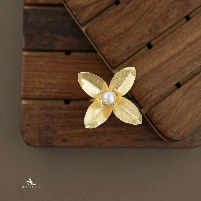 Handmade double finger rings with artisanal qualityFloral Fara Pearl Ring