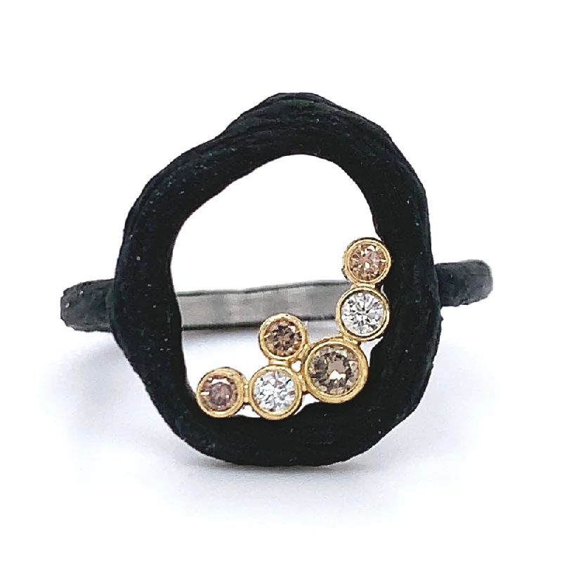 Marquise - Cut Women's Diamond Rings in Palladium for a Unique and Elongated ShapeBlackened Cobalt Chrome & Cognac Diamond Ring - "Pebble Bubbly" Marquise - Cut Women's Diamond Rings in Palladium for a Unique and Elongated ShapeBlackened Cobalt Chrome & Cognac Diamond Ring - "Pebble Bubbly"