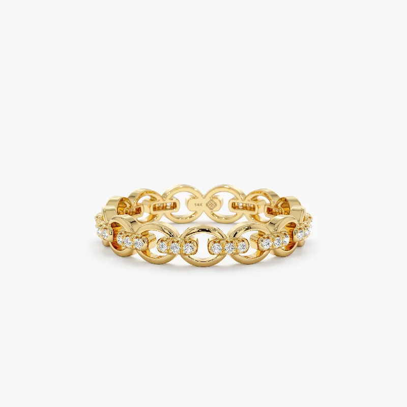 Double - Chain Rings with an Interlocking DesignDiamond Infinity Chain Link Ring, Eva Double - Chain Rings with an Interlocking DesignDiamond Infinity Chain Link Ring, Eva