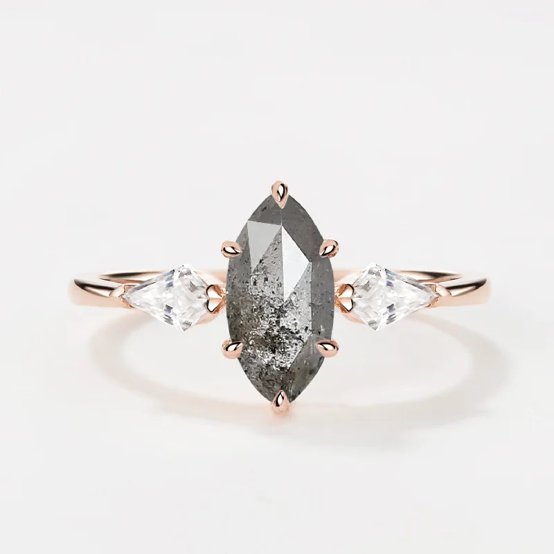 Princess - Cut Women's Diamond Rings in White Gold with a High - Clarity Diamond for a Modern LookMarquise Cut Salt and Pepper Diamond Three-stone Engagement Ring Princess - Cut Women's Diamond Rings in White Gold with a High - Clarity Diamond for a Modern LookMarquise Cut Salt and Pepper Diamond Three-stone Engagement Ring