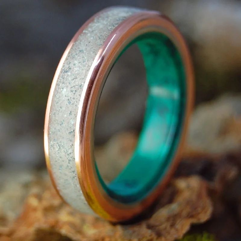 Boho - Style Women's Rings with Turquoise and Leather AccentsJade, Beach Sand & Copper | Men's Jade, Beach Sand, Copper & Titanium Wedding Ring