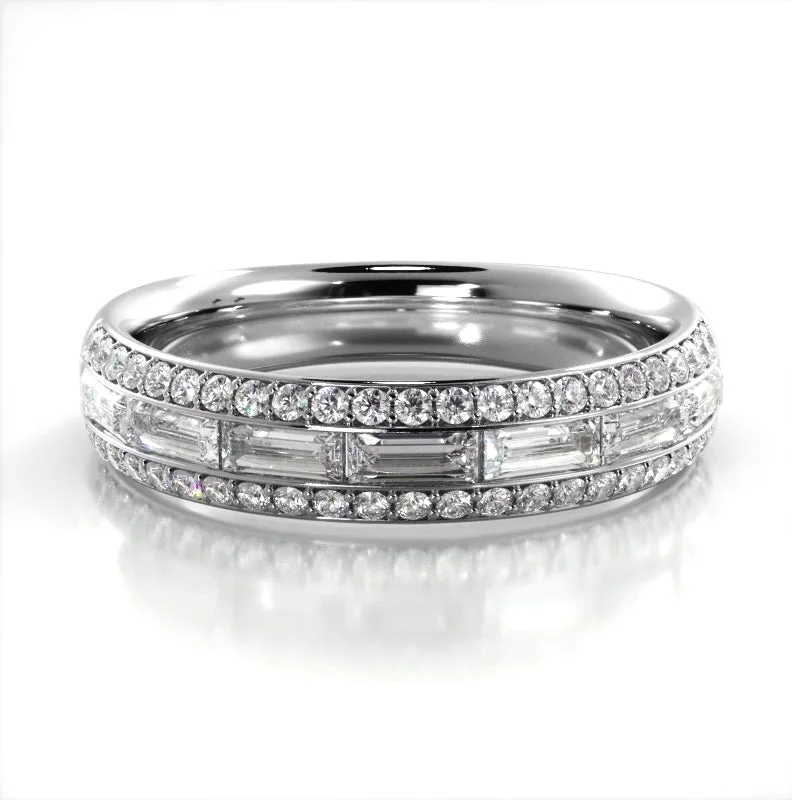 Anniversary rings with a bezel - set diamond for security0.88 ct Round And Baguette Diamond Wedding Band Anniversary rings with a bezel - set diamond for security0.88 ct Round And Baguette Diamond Wedding Band