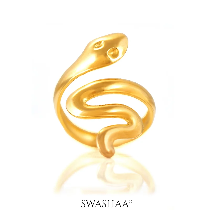 Floral - Patterned Women's Rings in 18K Yellow Gold for a Feminine LookLizz Snake 18K Gold Plated Ring Floral - Patterned Women's Rings in 18K Yellow Gold for a Feminine LookLizz Snake 18K Gold Plated Ring