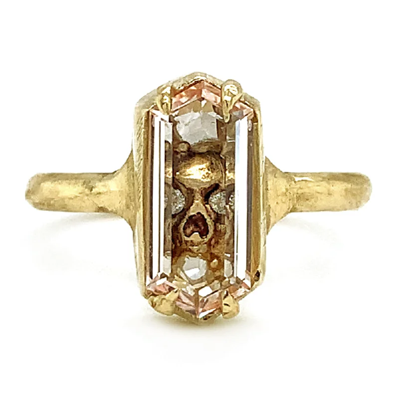 Women's Diamond Rings with Sapphire Accents in Blue for a Colorful and Sophisticated TouchMorganite, Diamond & Yellow Gold Skull Ring - "Into the Crypt"
