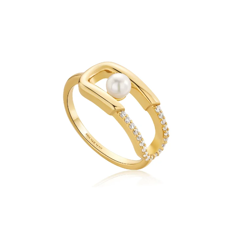 Adjustable Fashion Rings in Leather and Brass with a Tribal - Inspired DesignAnia Haie Gold Pearl Sparkle Interlock Ring R054-02G Adjustable Fashion Rings in Leather and Brass with a Tribal - Inspired DesignAnia Haie Gold Pearl Sparkle Interlock Ring R054-02G