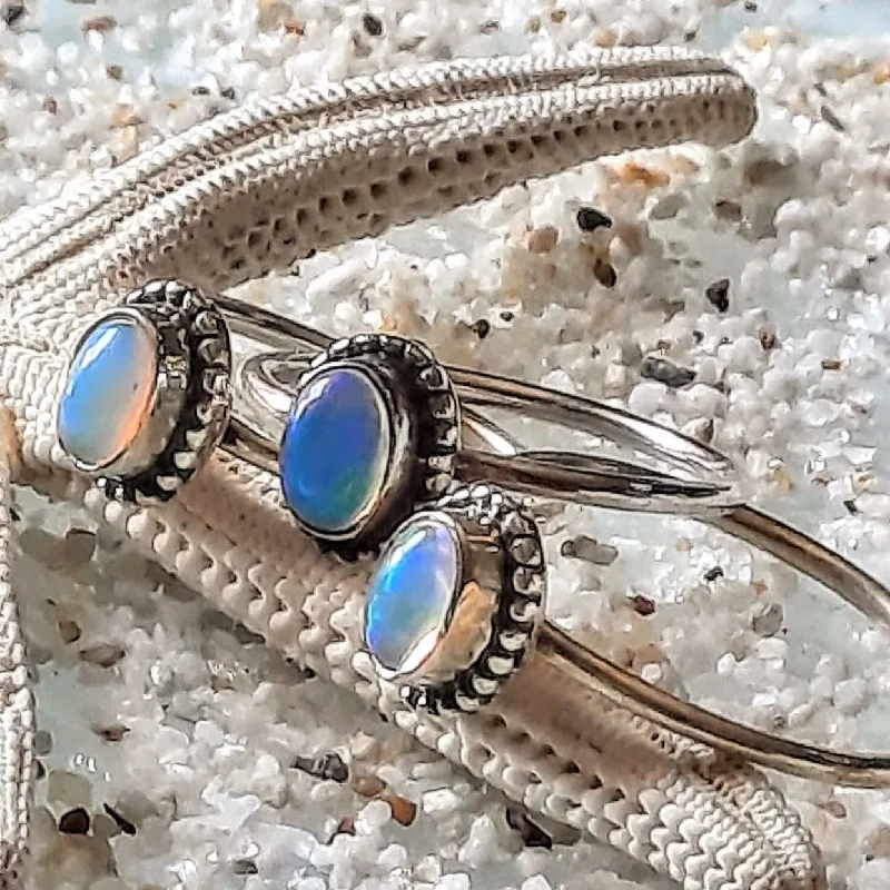 Boho - Style Women's Rings with Turquoise and Leather AccentsOPAL DAISIES - 925 PETITE OPAL RINGS Boho - Style Women's Rings with Turquoise and Leather AccentsOPAL DAISIES - 925 PETITE OPAL RINGS