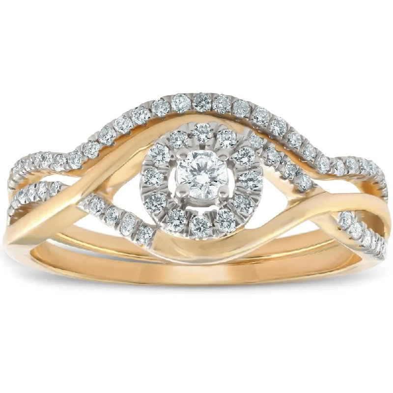 Women's Diamond Rings with Sapphire Accents in Blue for a Colorful and Sophisticated Touch1/2CT Diamond Engagement Wedding Ring Set Halo 10k Yellow Gold Lab Created Women's Diamond Rings with Sapphire Accents in Blue for a Colorful and Sophisticated Touch1/2CT Diamond Engagement Wedding Ring Set Halo 10k Yellow Gold Lab Created
