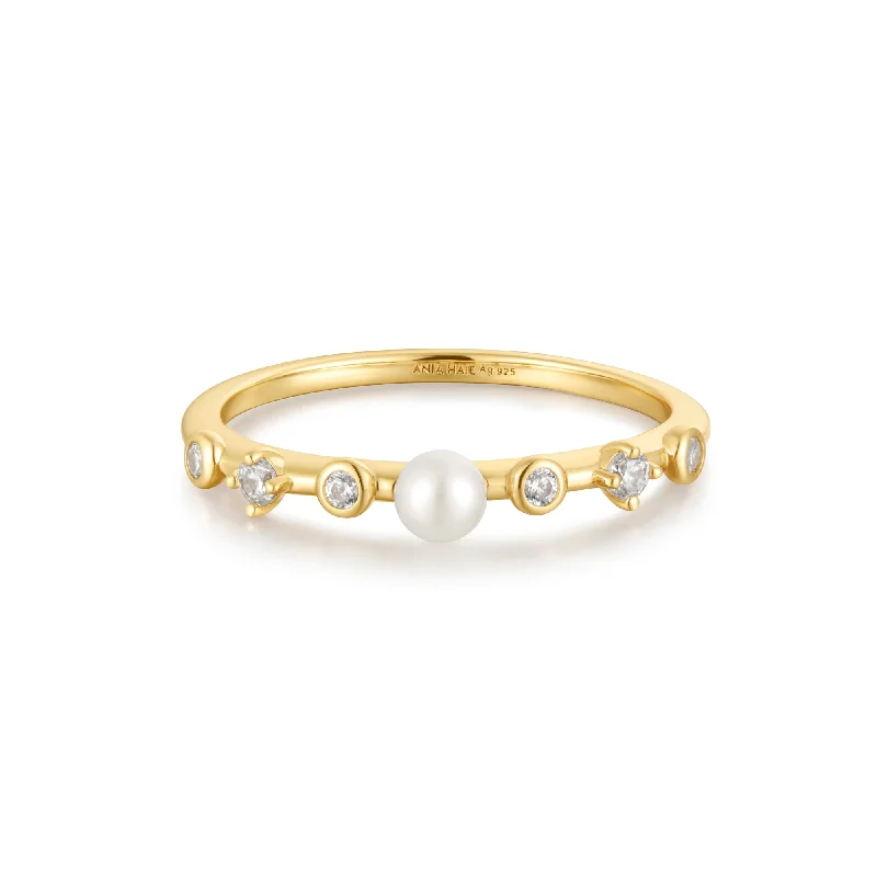 Enamel - Coated Fashion Rings in Bright Colors with Animal - Print PatternsAnia Haie Gold Freshwater Pearl White Cubic Zirconia Bezel Set Ring R058-04G Enamel - Coated Fashion Rings in Bright Colors with Animal - Print PatternsAnia Haie Gold Freshwater Pearl White Cubic Zirconia Bezel Set Ring R058-04G