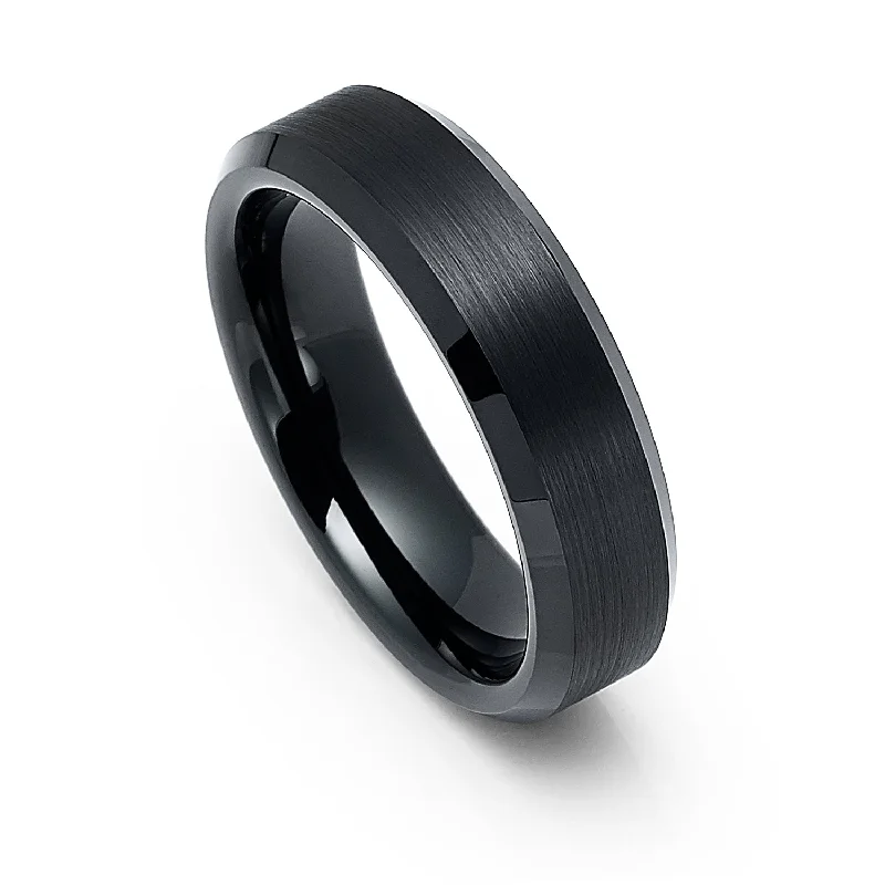 Vintage - Inspired Filigree - Design Women's Rings in Sterling Silver6mm Black Tungsten Carbide Wedding Ring with Brushed Center Vintage - Inspired Filigree - Design Women's Rings in Sterling Silver6mm Black Tungsten Carbide Wedding Ring with Brushed Center