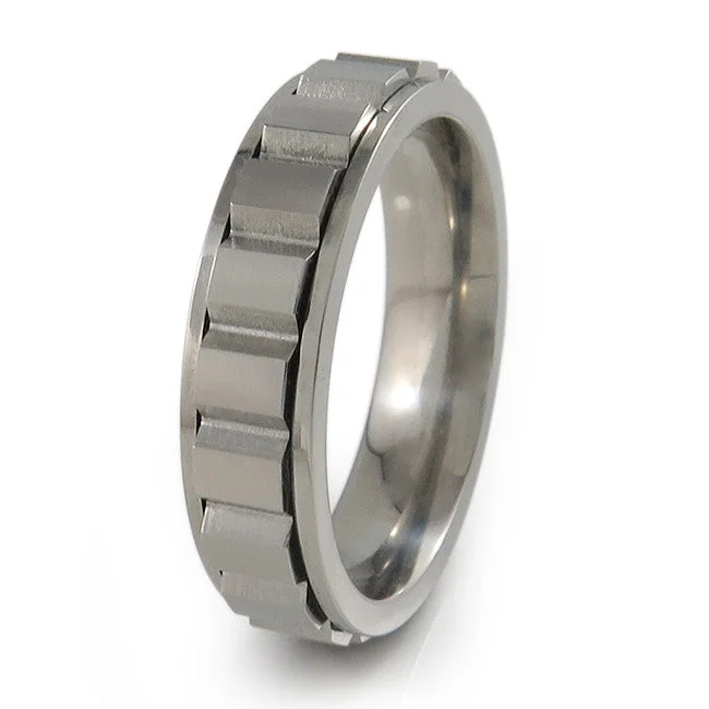 Men's emerald - encrusted rings for a rich green toneSpinning Blocks Titanium Fidget Titanium Ring | Natural + Color Men's emerald - encrusted rings for a rich green toneSpinning Blocks Titanium Fidget Titanium Ring | Natural + Color