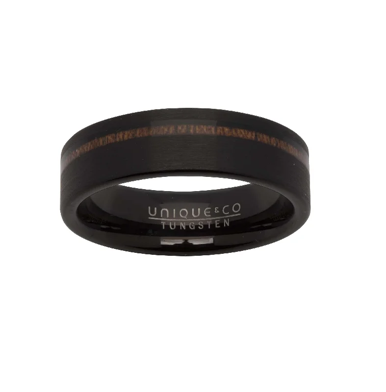 Men's meteorite - inlay rings for a cosmic touchUnique & Co Tungsten Ring with a Wood Inlay and Matt Black Finish Men's meteorite - inlay rings for a cosmic touchUnique & Co Tungsten Ring with a Wood Inlay and Matt Black Finish