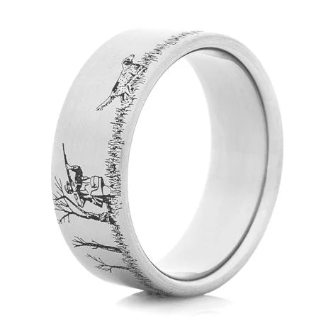 Titanium Rings with a Cubic Zirconia - Embellished BandGrouse Hunting Scene Ring