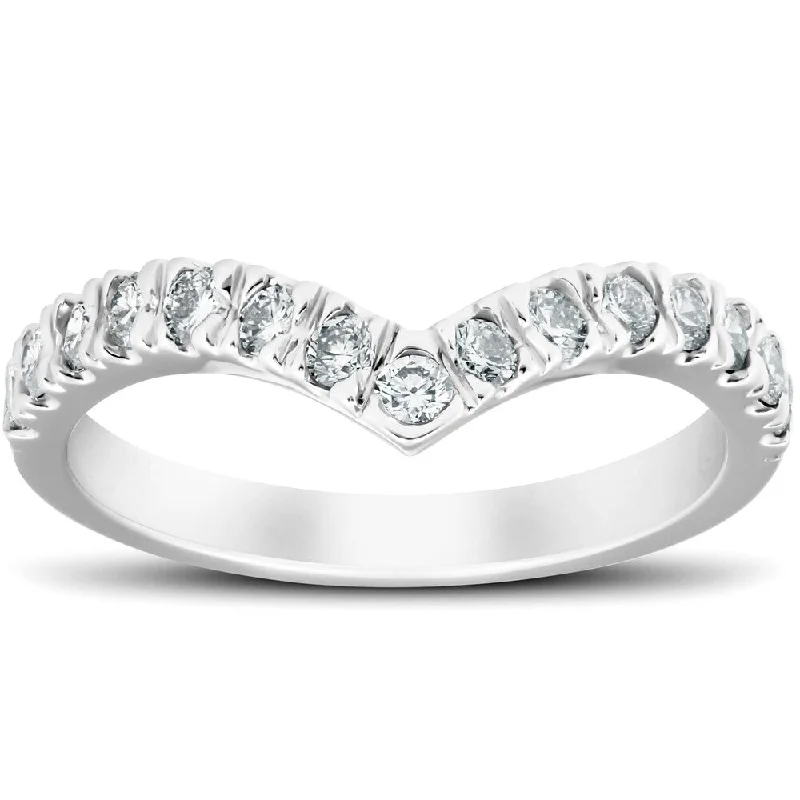 Channel - Set Women's Diamond Rings with Diamonds Securely Held in a Metal Groove for Durability1/2 Ct Diamond Curved V Shape Contour Ring Womens Wedding Band 14k White Gold Channel - Set Women's Diamond Rings with Diamonds Securely Held in a Metal Groove for Durability1/2 Ct Diamond Curved V Shape Contour Ring Womens Wedding Band 14k White Gold
