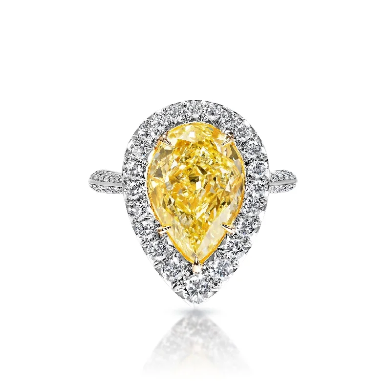Pear - Shaped Women's Diamond Rings in Yellow Gold with a Single - Diamond Pendant LookKendall 5 Carat Fancy Intense Yellow SI1 Pear Shape Diamond Engagement Ring in White Gold. GIA Certified By Mike Nekta Pear - Shaped Women's Diamond Rings in Yellow Gold with a Single - Diamond Pendant LookKendall 5 Carat Fancy Intense Yellow SI1 Pear Shape Diamond Engagement Ring in White Gold. GIA Certified By Mike Nekta