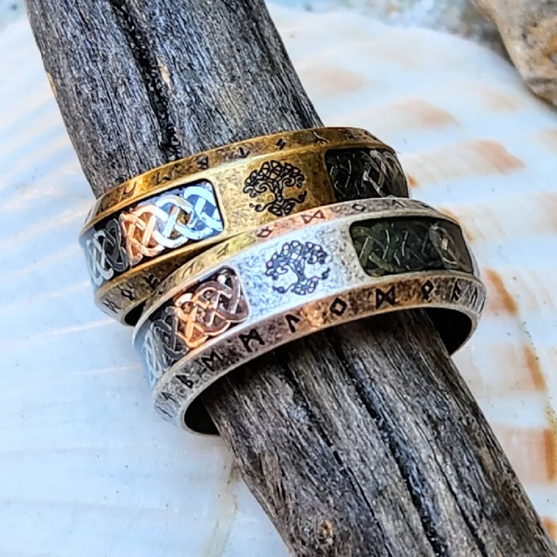 Men's tungsten carbide rings with a brushed textureVINTAGE BRONZE OR SILVER TREE OF LIFE RUNES - WATERPROOF RINGS Men's tungsten carbide rings with a brushed textureVINTAGE BRONZE OR SILVER TREE OF LIFE RUNES - WATERPROOF RINGS