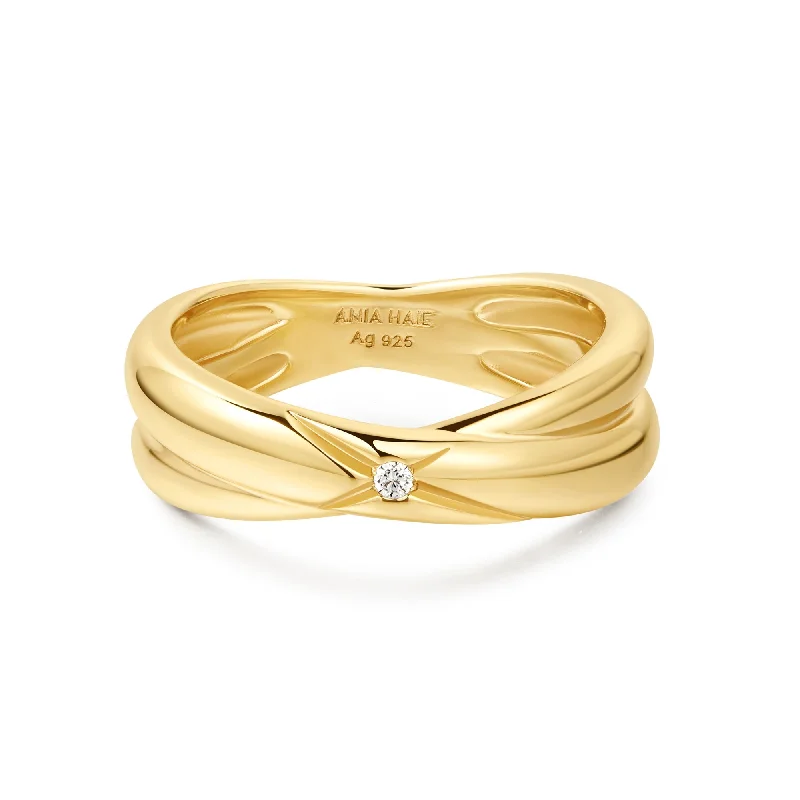 Pearl - Adorned Fashion Rings in Gold - Tone Alloy for a Sophisticated LookAnia Haie Gold Cross Double Ring R061-06G Pearl - Adorned Fashion Rings in Gold - Tone Alloy for a Sophisticated LookAnia Haie Gold Cross Double Ring R061-06G