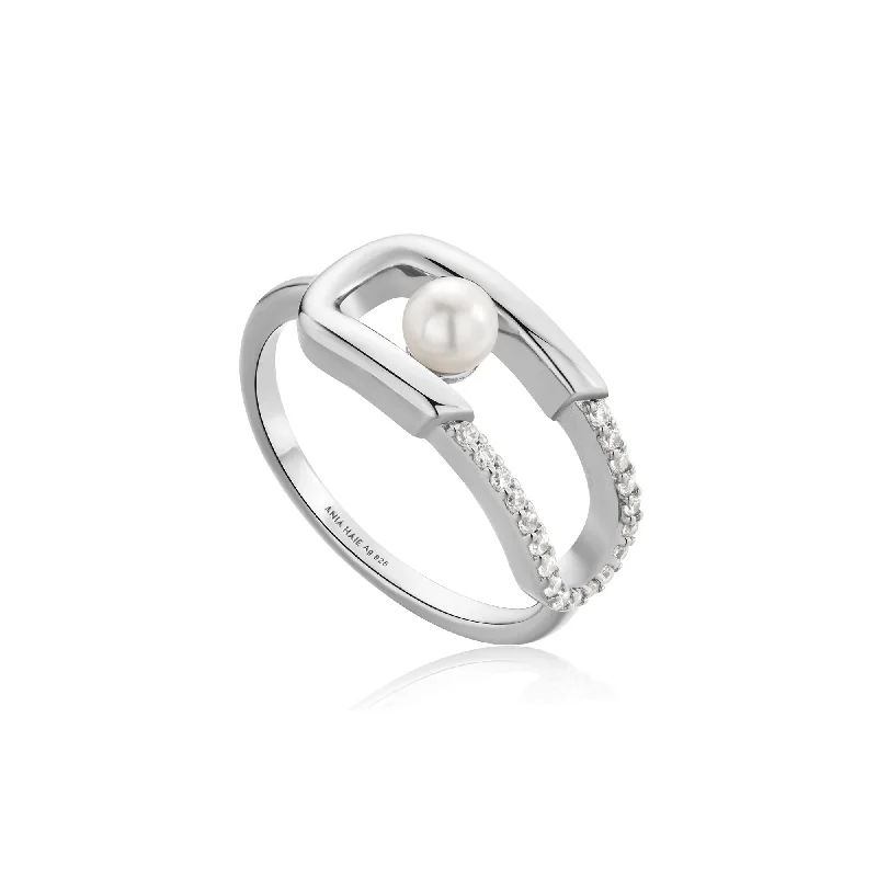 Stackable Fashion Rings in Rose - Gold Tone with Delicate Floral EngravingsAnia Haie Silver Pearl Sparkle Interlock Ring R054-02H Stackable Fashion Rings in Rose - Gold Tone with Delicate Floral EngravingsAnia Haie Silver Pearl Sparkle Interlock Ring R054-02H