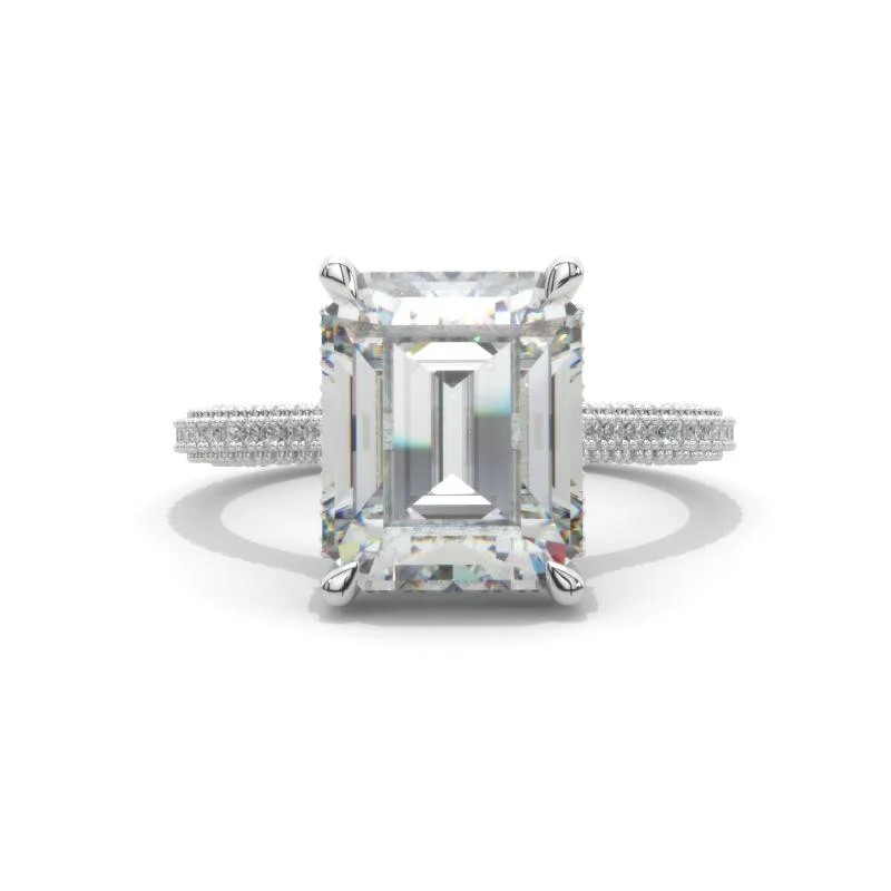 5 Carat Giliarto Emerald Cut Moissanite Hidden Halo Engagement Ring