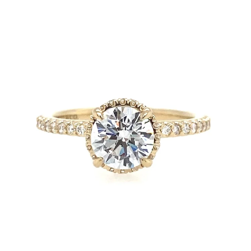Channel - Set Women's Diamond Rings with Diamonds Securely Held in a Metal Groove for Durability14K Yellow Gold 'Senne' Hidden Halo Round Diamond Engagement Ring Channel - Set Women's Diamond Rings with Diamonds Securely Held in a Metal Groove for Durability14K Yellow Gold 'Senne' Hidden Halo Round Diamond Engagement Ring