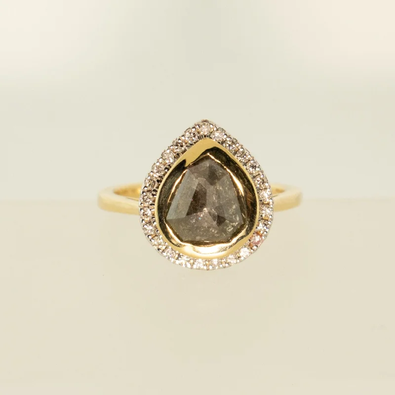 Geometric - Shaped Fashion Rings in Titanium with Iridescent InlaysPear Shaped Salt and Pepper Diamond Halo Ring Geometric - Shaped Fashion Rings in Titanium with Iridescent InlaysPear Shaped Salt and Pepper Diamond Halo Ring