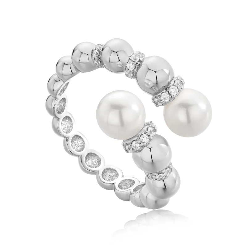 Pearl - Adorned Fashion Rings in Gold - Tone Alloy for a Sophisticated LookAnia Haie Silver Pearl Sparkle Wrap Ring R054-05H Pearl - Adorned Fashion Rings in Gold - Tone Alloy for a Sophisticated LookAnia Haie Silver Pearl Sparkle Wrap Ring R054-05H