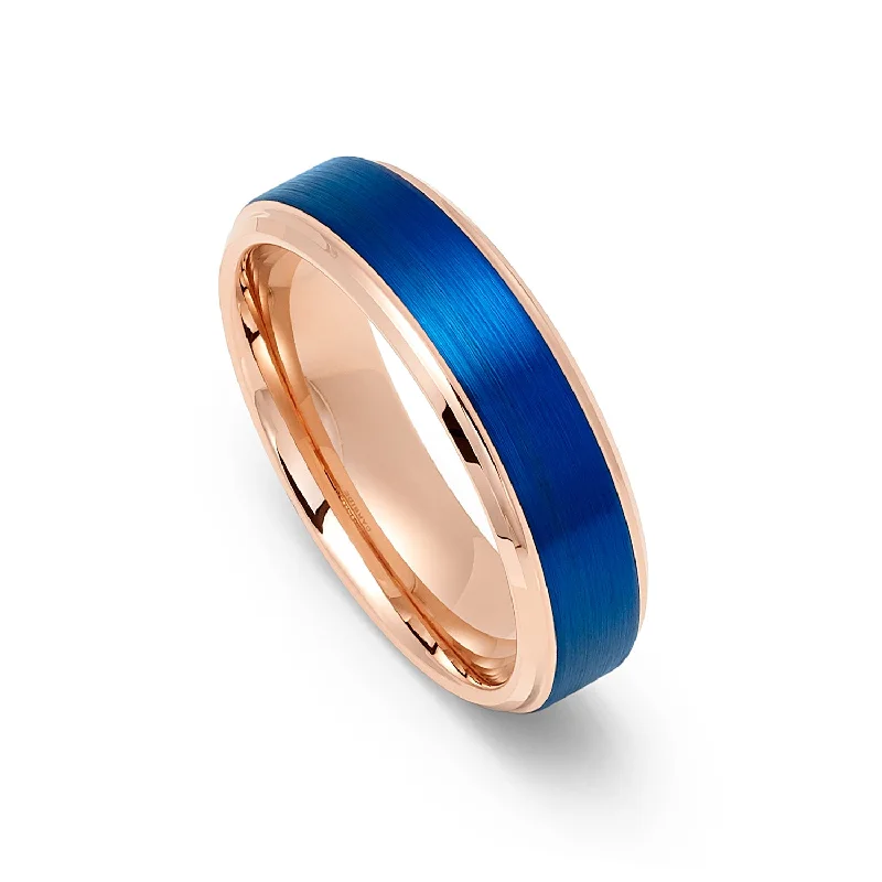 Minimalist Women's Rings with a Single Pearl in 14K Gold - Plated Bands6mm - Tungsten Carbide Ring, Rose Gold and Blue, Brushed Wedding Band. Mens and Womens Minimalist Women's Rings with a Single Pearl in 14K Gold - Plated Bands6mm - Tungsten Carbide Ring, Rose Gold and Blue, Brushed Wedding Band. Mens and Womens