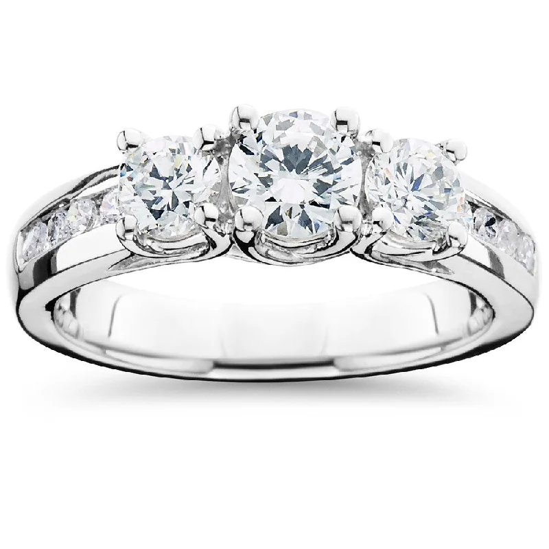 Vintage - Style Women's Diamond Rings with Floral - Engraved Bands and Multiple Diamond Accents14k White Gold 2 ct TDW Diamond Three Stone Ring Vintage - Style Women's Diamond Rings with Floral - Engraved Bands and Multiple Diamond Accents14k White Gold 2 ct TDW Diamond Three Stone Ring