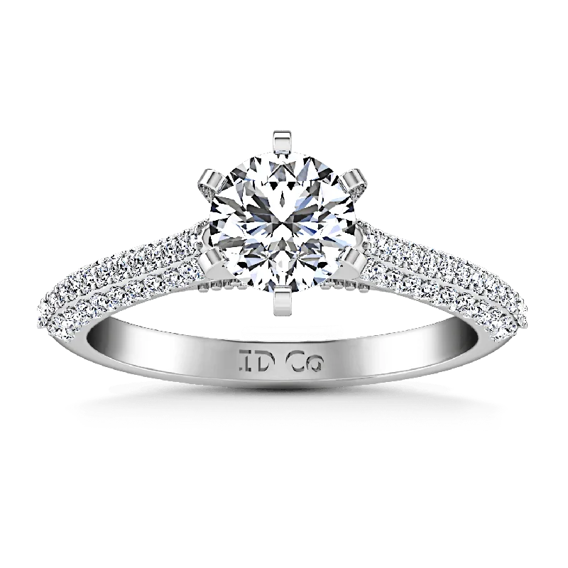Engagement - Inspired Women's Rings with a Halo of Small DiamondsPave Round Diamond Engagement Ring Royal 14K White Gold Engagement - Inspired Women's Rings with a Halo of Small DiamondsPave Round Diamond Engagement Ring Royal 14K White Gold