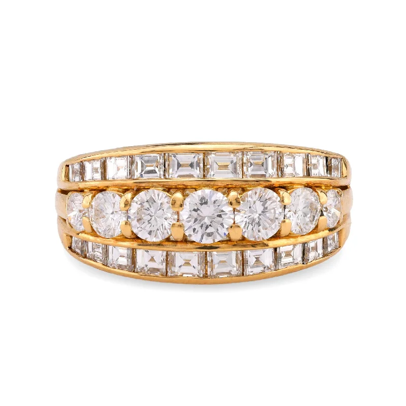 Vintage 1.80 carat total weight diamond 18k yellow gold three row band