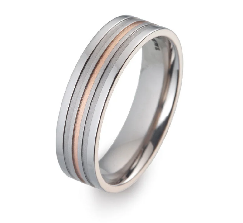 Titanium Rings with a Leather - Wrapped Shank for a Rustic Look52418-02 TeNo Titanium Ring
