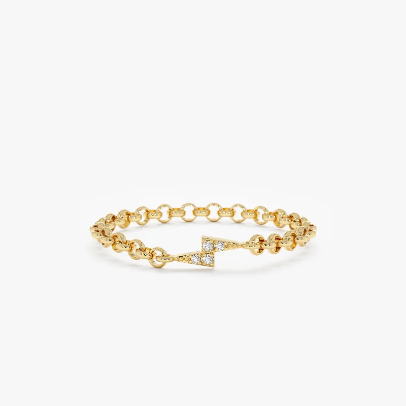 Beaded Chain Rings with Semi - Precious StonesDiamond Lightning Bolt Chain Ring, Electra Beaded Chain Rings with Semi - Precious StonesDiamond Lightning Bolt Chain Ring, Electra