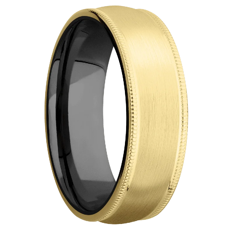 Men's stainless - steel promise rings with a matte finish14K Yellow Gold + Satin Finish + Zirconium Men's stainless - steel promise rings with a matte finish14K Yellow Gold + Satin Finish + Zirconium