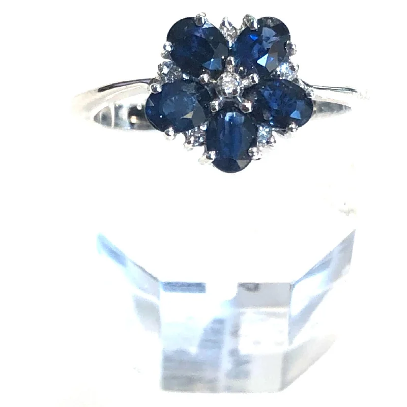 Geometric - Shaped Fashion Rings in Titanium with Iridescent InlaysSapphire Cluster Flower Ring Geometric - Shaped Fashion Rings in Titanium with Iridescent InlaysSapphire Cluster Flower Ring