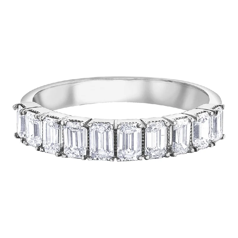 Anniversary rings with a diamond - and - sapphire combinationEmerald Cut Diamond Half-Eternity Band Anniversary rings with a diamond - and - sapphire combinationEmerald Cut Diamond Half-Eternity Band