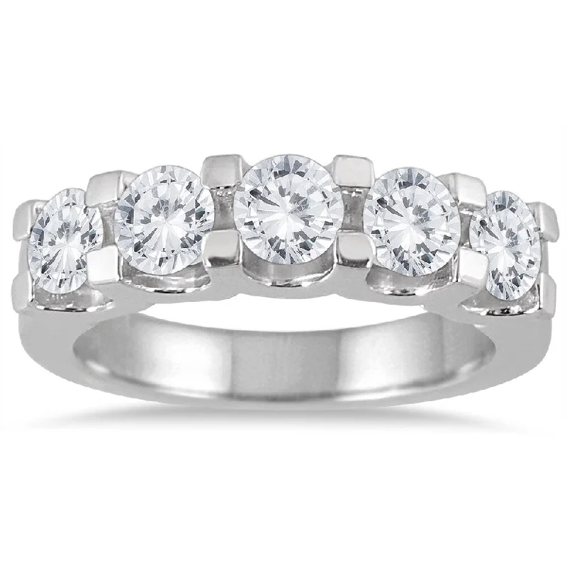 Art Deco - Inspired Women's Diamond Rings with Geometric Designs and Baguette - Cut DiamondsMarquee Jewels 14k White Gold 2ct TDW Diamond 5 Stone Band Art Deco - Inspired Women's Diamond Rings with Geometric Designs and Baguette - Cut DiamondsMarquee Jewels 14k White Gold 2ct TDW Diamond 5 Stone Band