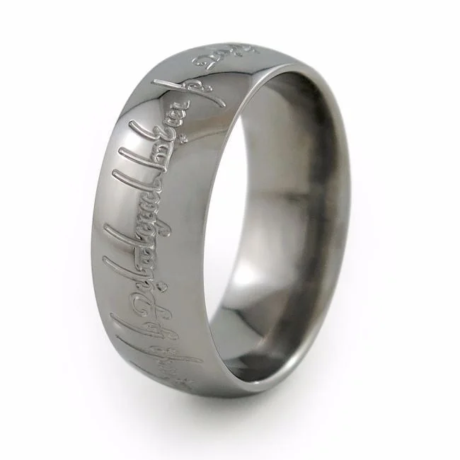 Men's laser - engraved rings with custom messagesThe One Titanium Ring