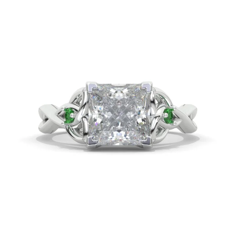 3 Carat Princess Moissanite Celtic Engagement Ring 14K White Gold Ring