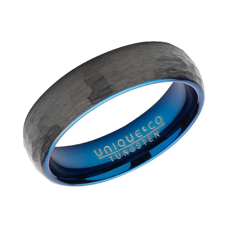 Men's high - quality handmade rings for artisanal appealUnique & Co Hammered Tungsten Black and Blue Ring Men's high - quality handmade rings for artisanal appealUnique & Co Hammered Tungsten Black and Blue Ring