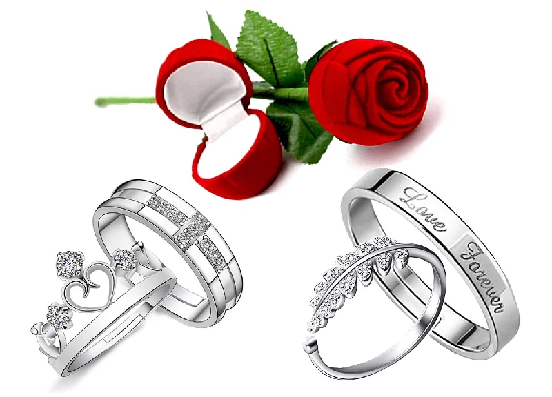 Ruby - encrusted double finger rings for a bold statementValentine Gift Cubic Zirconia and Crystal Couple Ring Set with Rose Box Ruby - encrusted double finger rings for a bold statementValentine Gift Cubic Zirconia and Crystal Couple Ring Set with Rose Box