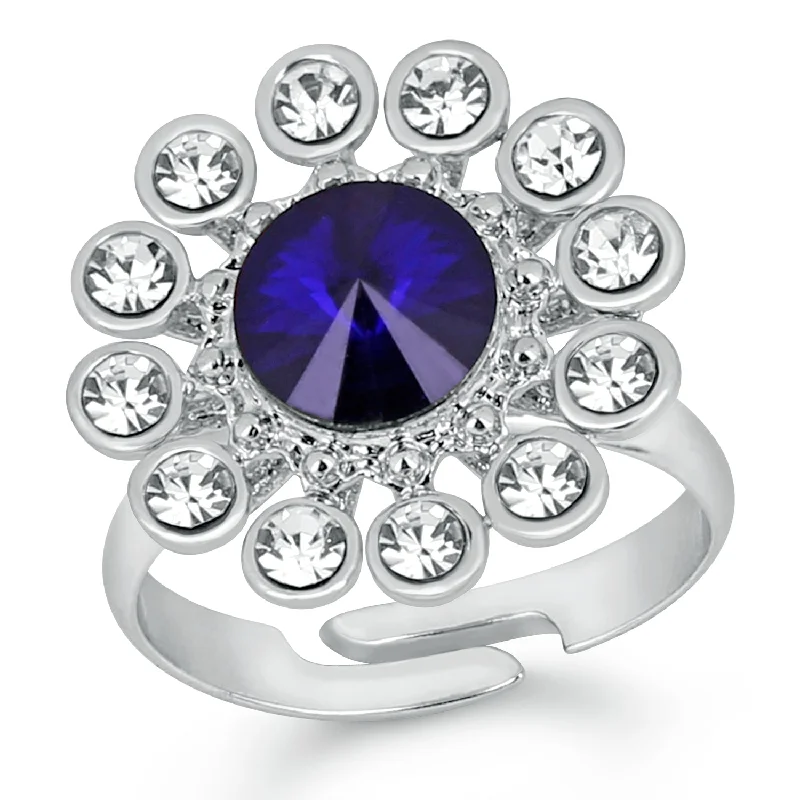Geometric - shaped double finger rings for a contemporary styleFloral Inspired Crystal Studded Finger Ring Geometric - shaped double finger rings for a contemporary styleFloral Inspired Crystal Studded Finger Ring
