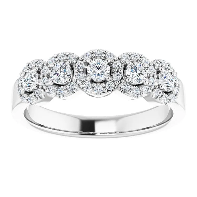 Anniversary rings with a diamond - and - amethyst combination0.50 ct. Round Cut Diamond 5 Stone Halo Wedding Band Anniversary rings with a diamond - and - amethyst combination0.50 ct. Round Cut Diamond 5 Stone Halo Wedding Band