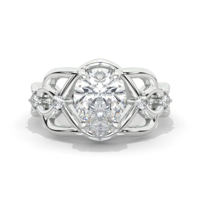 3 Carat Pear Moissanite Twisted 14K White Gold Engagement Eternity Ring