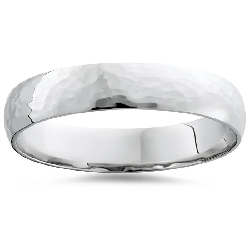 Men's diamond - encrusted engagement rings for a luxurious touch14K White Gold 4mm Hammered Wedding Band Ring New Men's diamond - encrusted engagement rings for a luxurious touch14K White Gold 4mm Hammered Wedding Band Ring New