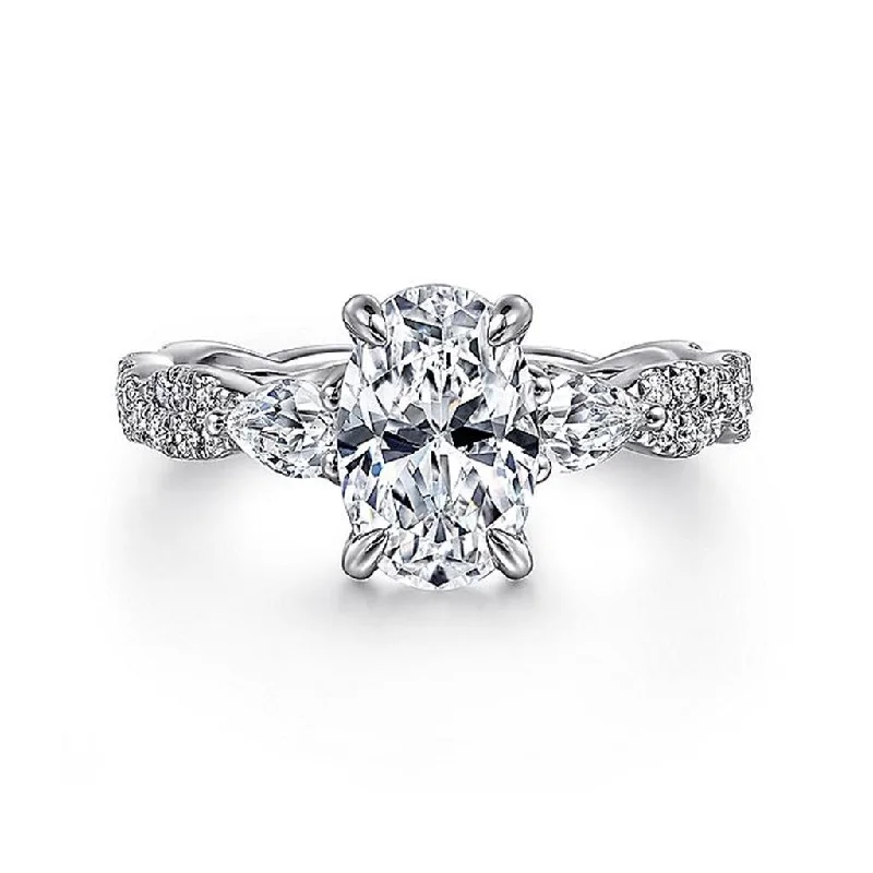 Princess - Cut Women's Diamond Rings in White Gold with a High - Clarity Diamond for a Modern Look14K White Gold 'Alanna' Twisted Three Stone Oval Diamond Engagement Ring Princess - Cut Women's Diamond Rings in White Gold with a High - Clarity Diamond for a Modern Look14K White Gold 'Alanna' Twisted Three Stone Oval Diamond Engagement Ring